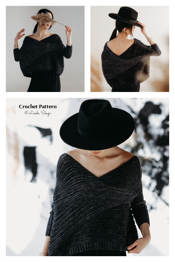 V-NECK Sweaters with a Textured Twist Crochet Pattern