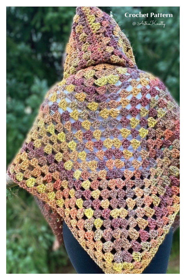 Granny Cluster Stitch Triangle Hooded Shawl Crochet Patterns