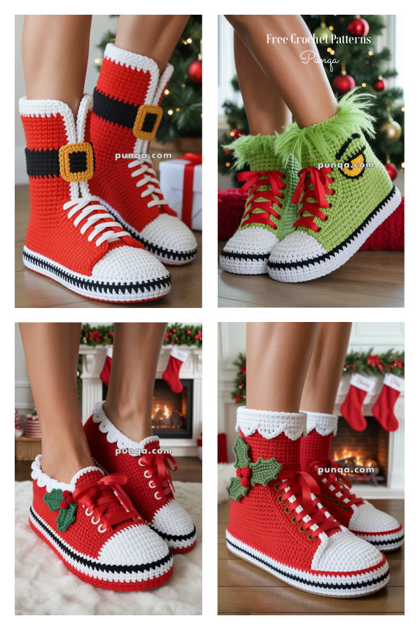 Adult Christmas Sneaker Slippers FREE Crochet Patterns Adult Christmas Sneaker Slippers FREE Crochet Patterns