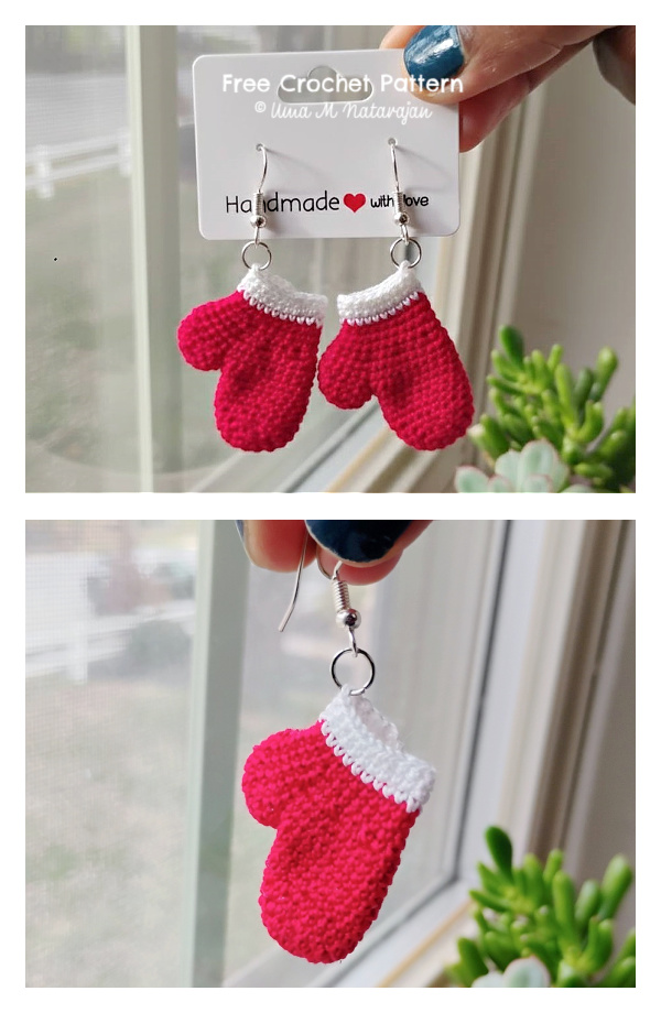 Christmas Mittens Earrings Free Crochet Pattern