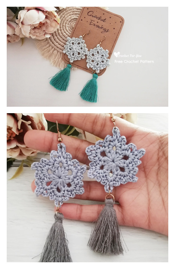 Snowflake Earrings Free Crochet Pattern