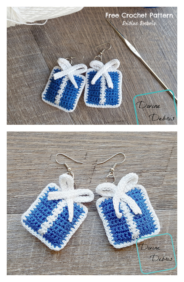 Gift Box Earrings Free Crochet Pattern