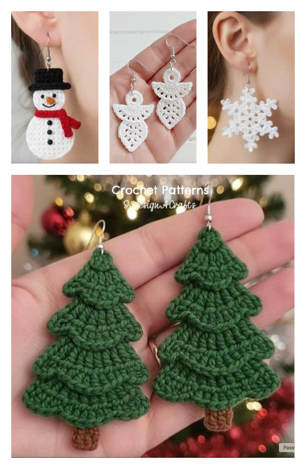 Christmas 4 in 1 Holiday Earrings Crochet Patterns