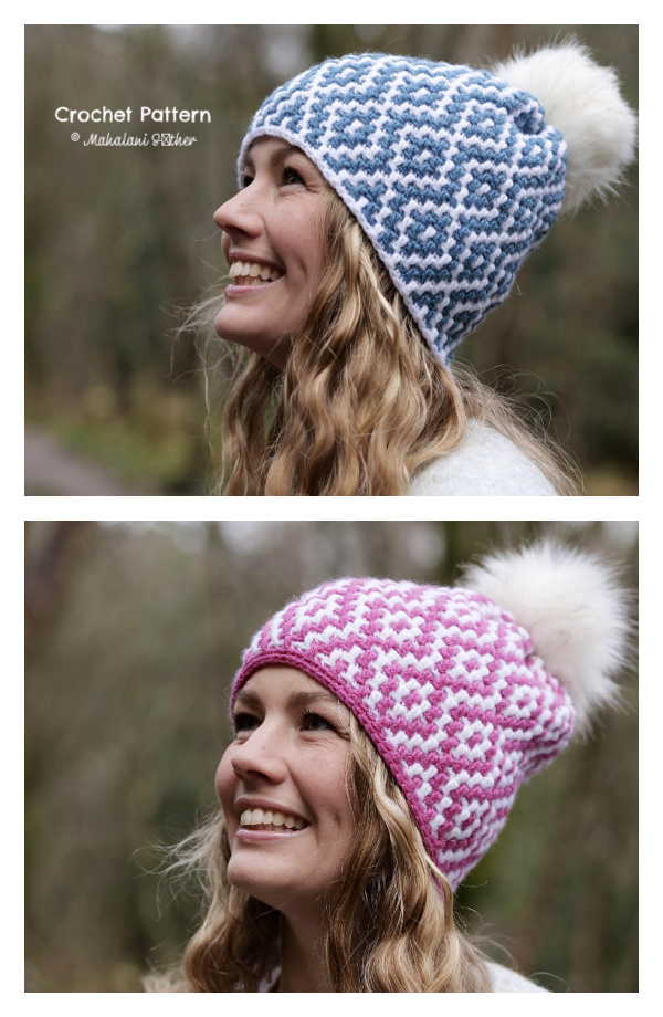 Diamond Beanie Mosaic Hat Crochet Pattern