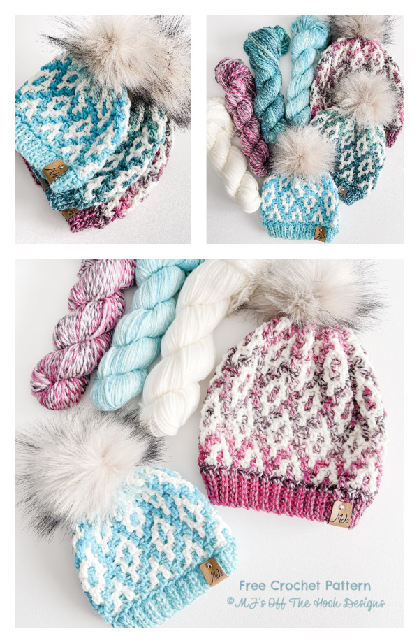 Bulky Mosaic Beanie Hat Free Crochet Pattern