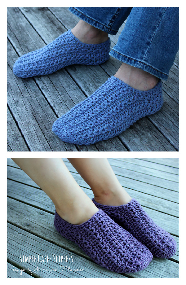 Unisex Simple Cable Slippers Crochet Patterns