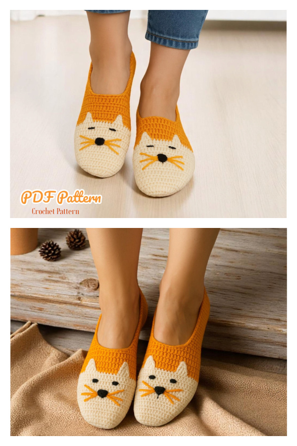 Cat Face Slippers Crochet Pattern