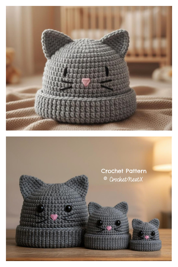 Beginner-Friendly Easy Ribbed Hat with Animal Ears Crochet Patterns - All Sizes