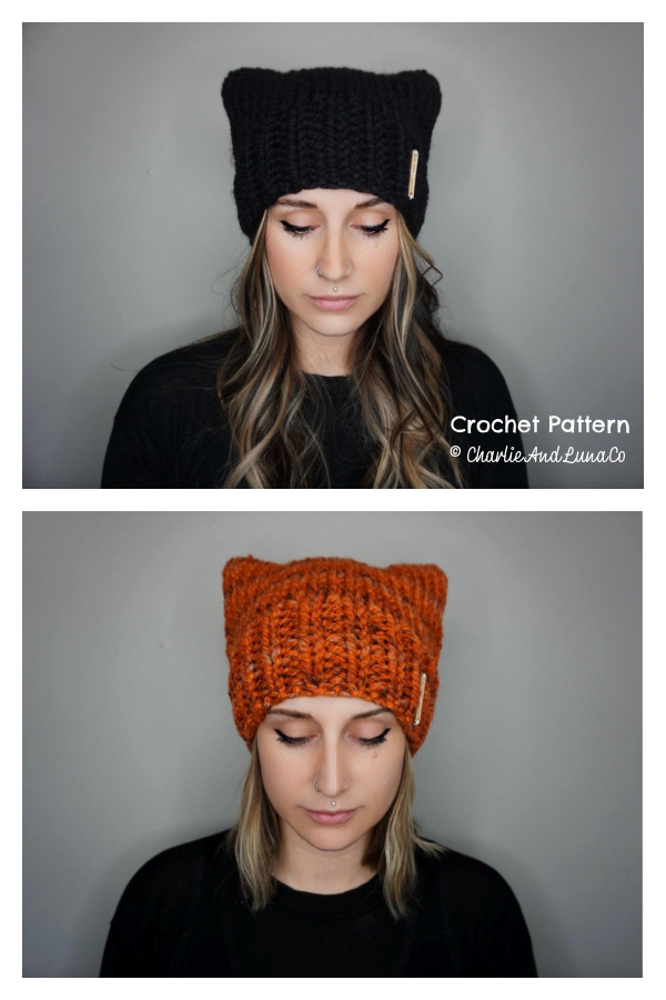 Choose Your Color Unisex Cat Ear Beanie Hat Crochet Pattern