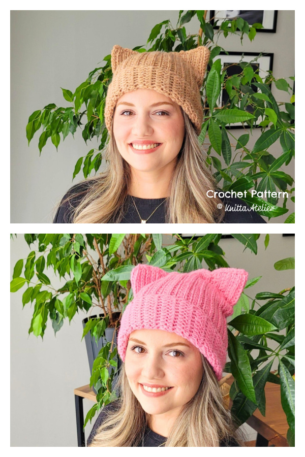 Easy Kitty Ear Beanie Hat Crochet Pattern