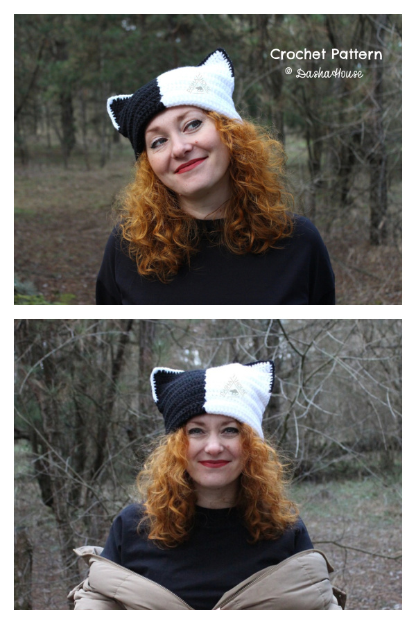 Adult Cat Ears Beanie Hat Crochet Pattern
