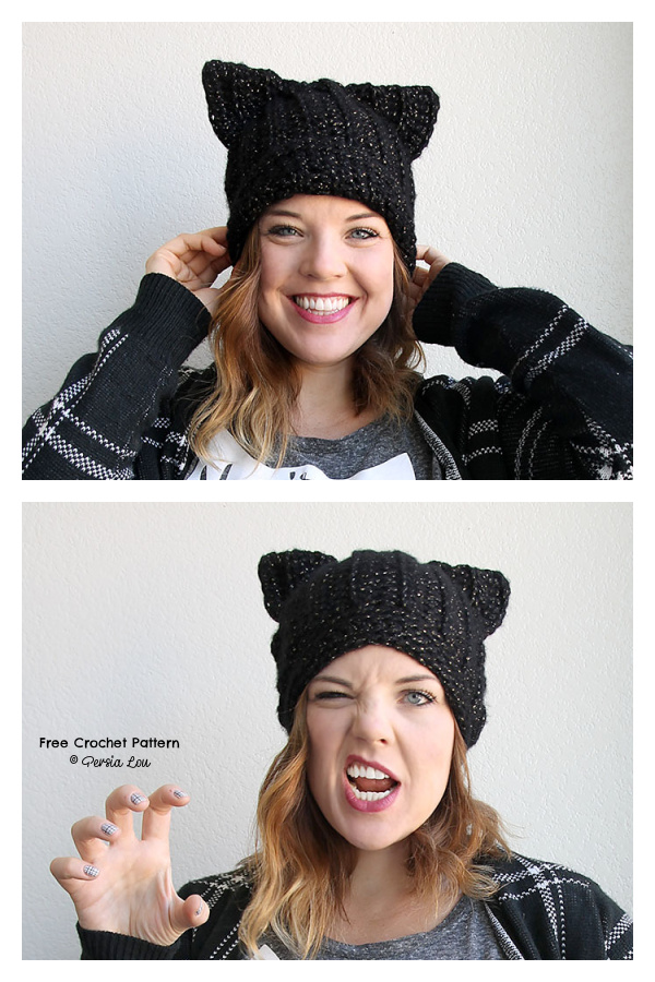 Black Cat Slouch Hat Free Crochet Pattern