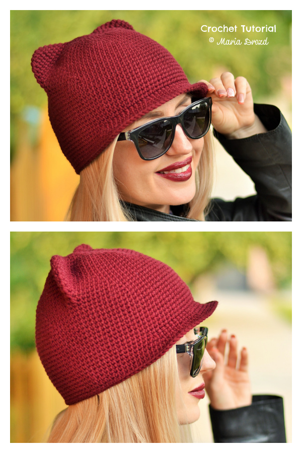 Jockey Cap with Cat Ears Free Crochet Tutorial