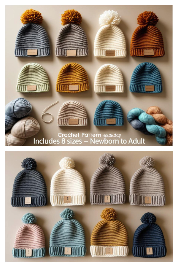 Quick & Easy Beginner Puff  Wheat Stitch Camo Beanie Hat Crochet Patterns