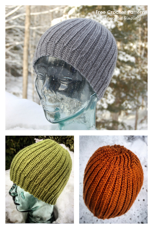 Men's Reversible Knit Look Beanie Hat Crochet Pattern