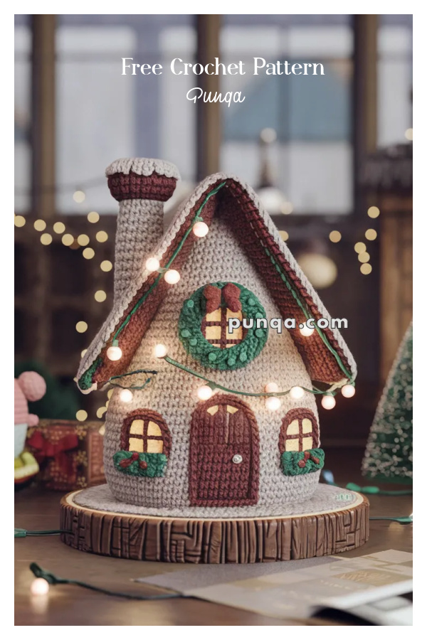 Lighted Christmas Cottage Decoration Free Crochet Pattern