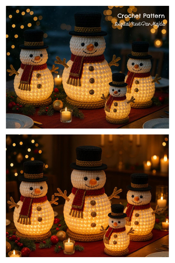 Lighted Christmas Velvet Snowman Lantern Decoration Crochet Pattern