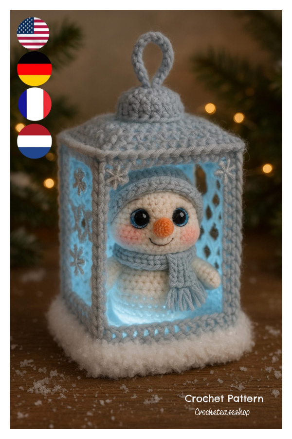 Lighted Christmas Snowman Lantern Decoration Crochet Pattern