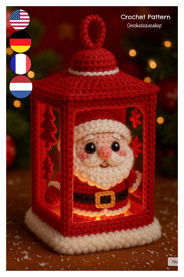 Lighted Christmas Santa Lantern Decoration Crochet Pattern