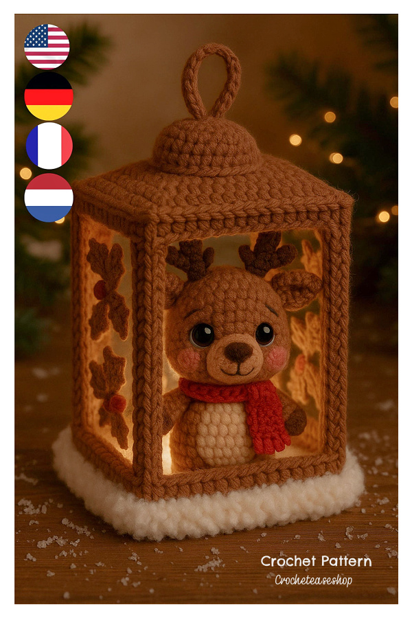 Lighted Christmas Reindeer Lantern Decoration Crochet Pattern