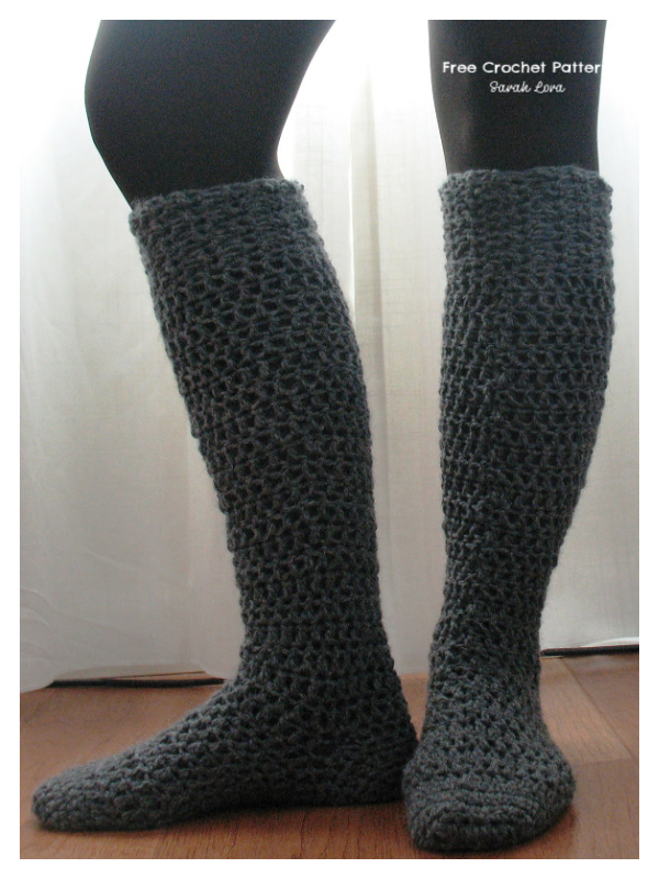 Knee High Sock Stockings - Chunky Knee-High Boot Sock Free Crochet Pattern
