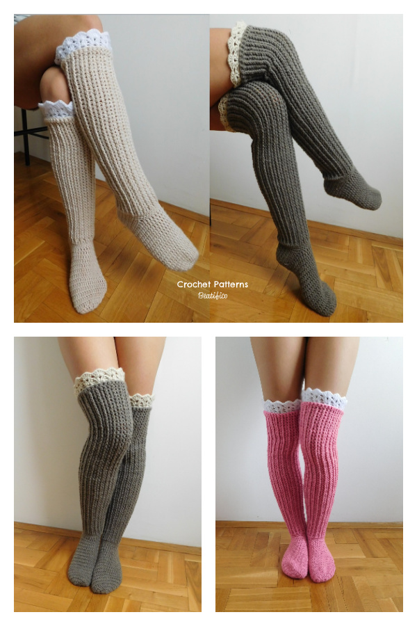 Knee high socks with lace tops Crochet Pattern