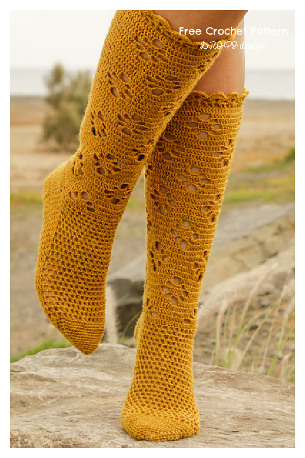Knee High Sock Stockings - Walking on Sunshine Socks Free Crochet Patterns