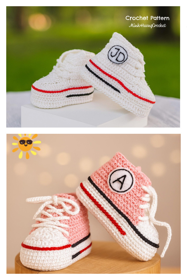 Baby Sneakers Unisex Baby Booties in 4 Sizes Crochet Pattern
