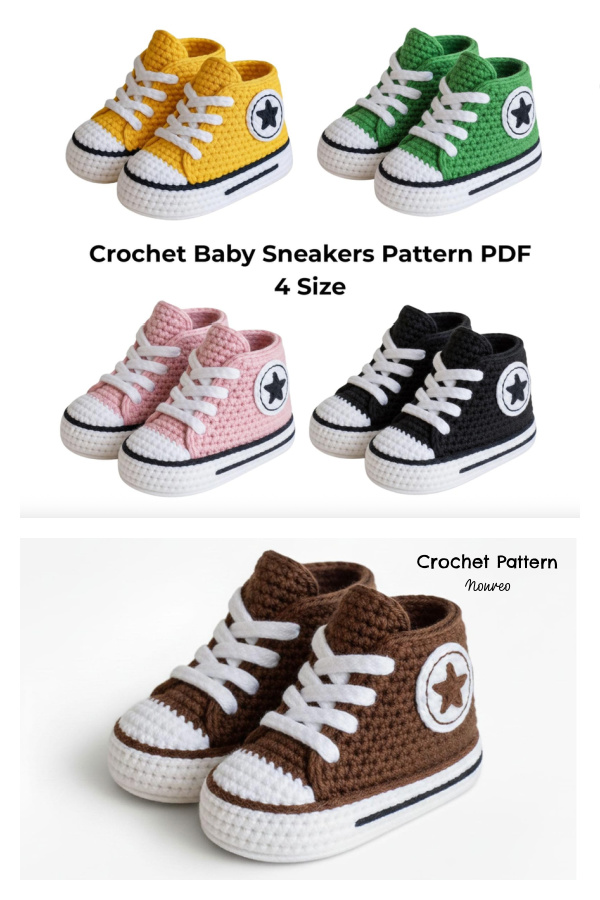 Etsy Trendy Baby Sneakers Unisex Baby Booties in 4 Sizes Crochet Pattern