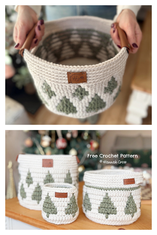 Twinkling Trees Nesting Baskets Free Crochet Pattern