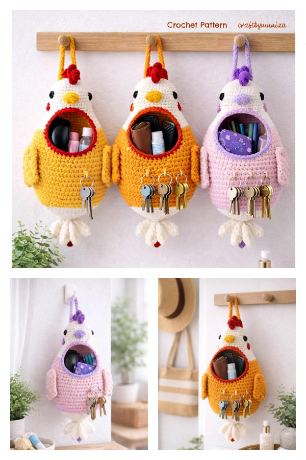 Chicken Hanging Pouch Keyholder Crochet Pattern