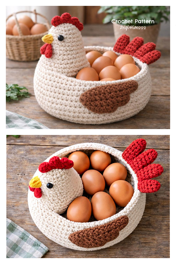 Farmhouse Easter Hen Egg Basket&nbsp;Crochet Patterns