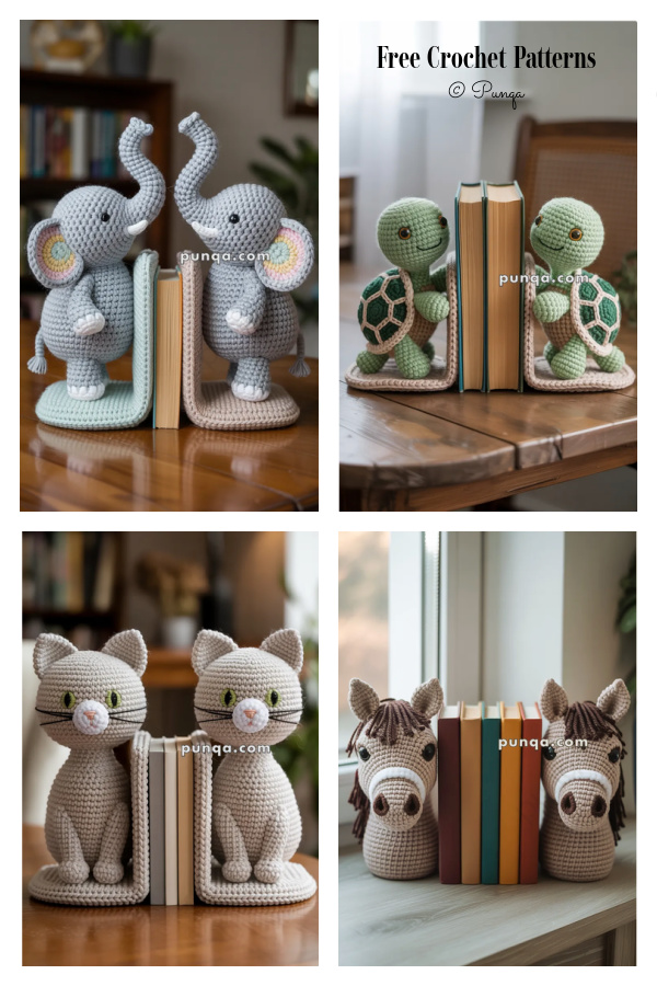 Fun Animal Bookends FREE Crochet Patterns Fun Animal Bookends FREE Crochet Patterns
