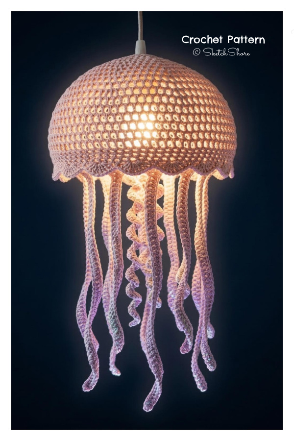 Hanging Jellyfish Lamp Shade Pendant Ocean Nursery Decor Crochet Pattern