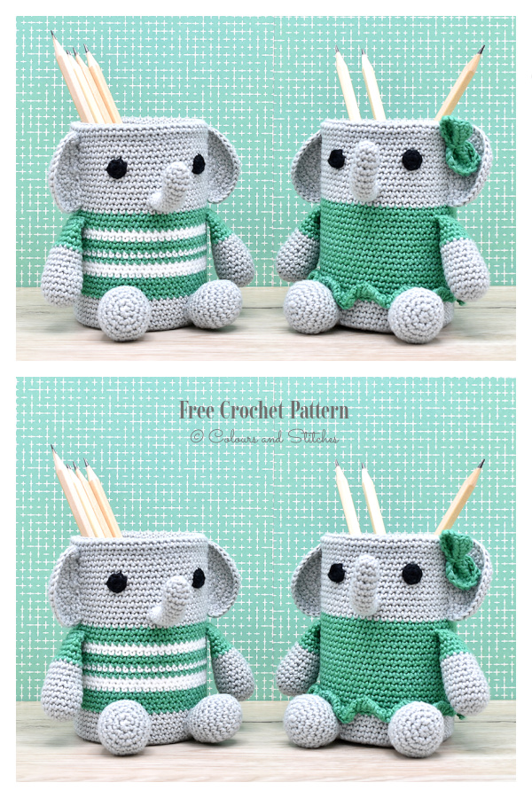 Pencil holder - Elephant Free Crochet Pattern Pencil holder - Elephant Free Crochet Pattern