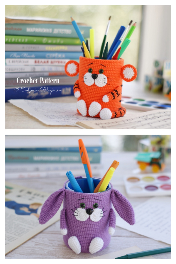 Pencil holder tiger and bunny Crochet Patterns Pencil holder tiger and bunny Crochet Patterns