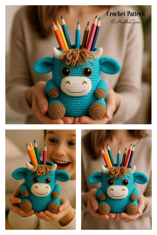 Amigurumi Pencil Holder Bull Crochet Pattern Amigurumi Pencil Holder Bull Crochet Pattern