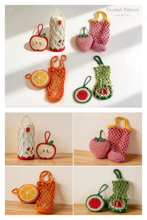 Fruit Foldable Mesh Bag Drink Carrier Crochet Patterns