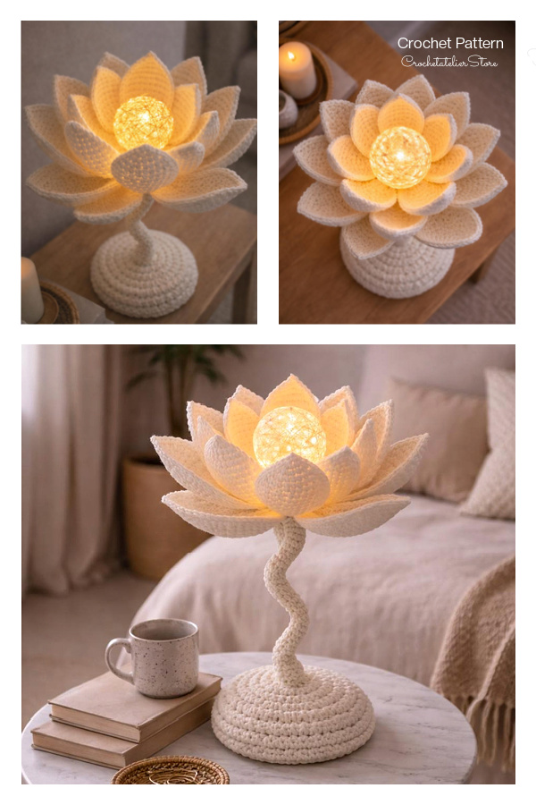 Floral Lotus Flower Lamp Crochet Pattern