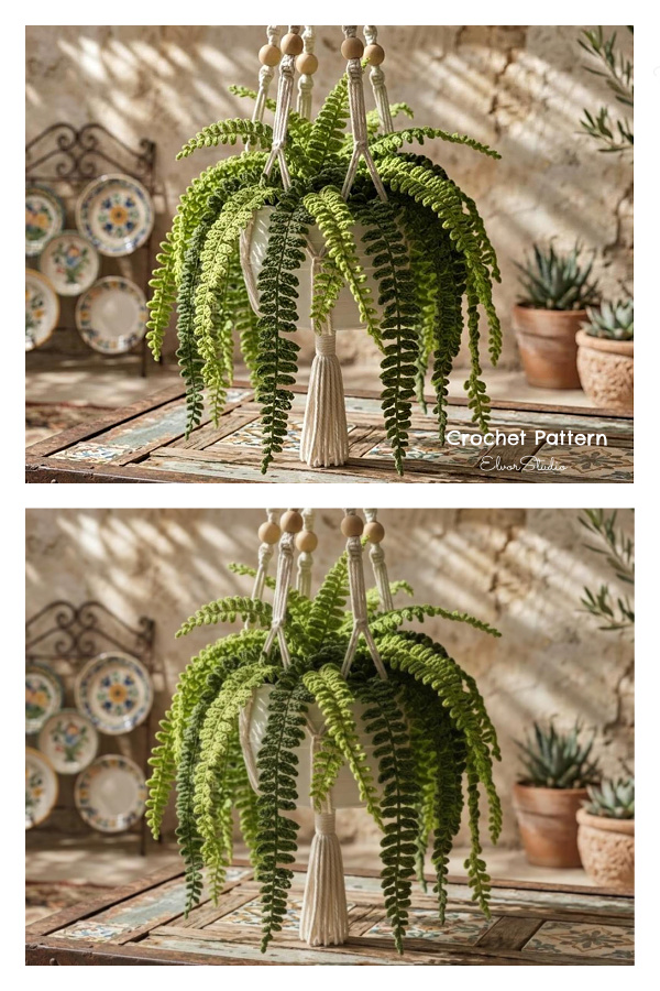 Realistic  Hanging Plants Potted Fern Crochet Pattern