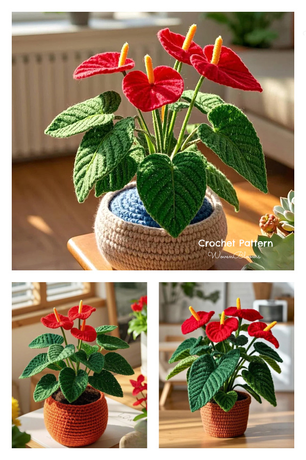 Realistic Anthurium Flower & Leaf Crochet Pattern