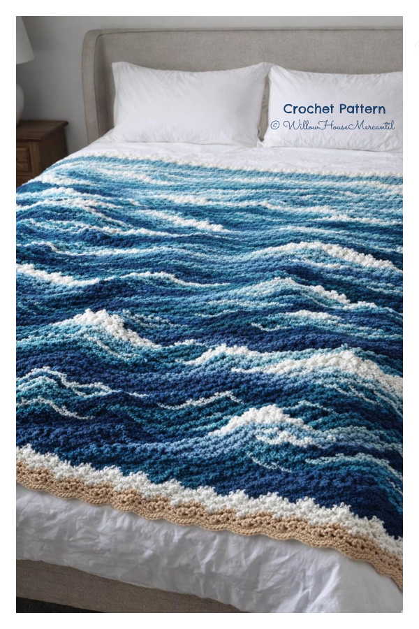 Stormy Seas Textured Ocean Waves Blanket Crochet Pattern