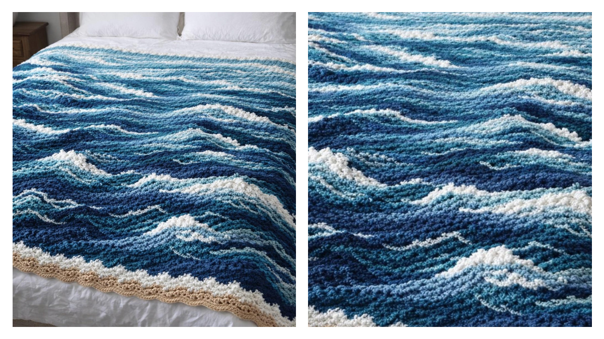 Stormy Seas Textured Ocean Waves Blanket Crochet Pattern