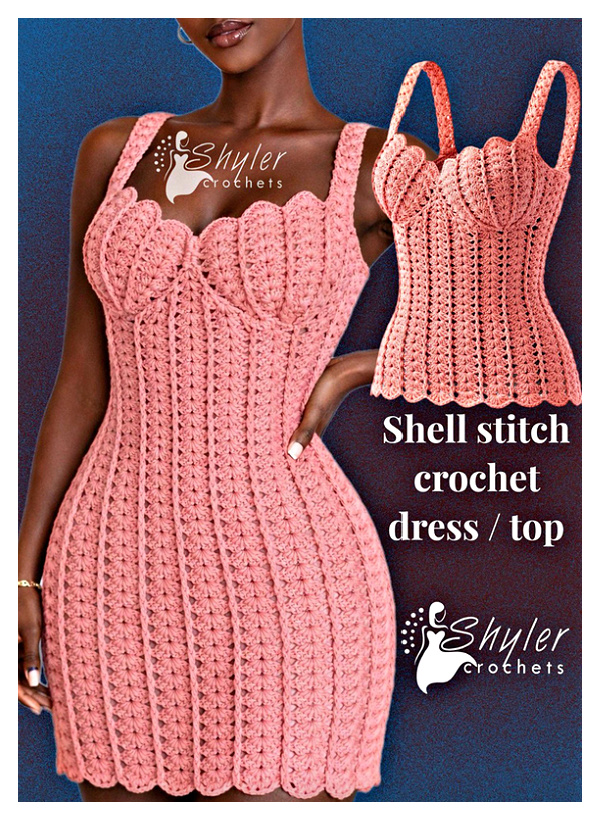 Shell stitch Bodycon Summer Dresses Crochet Pattern