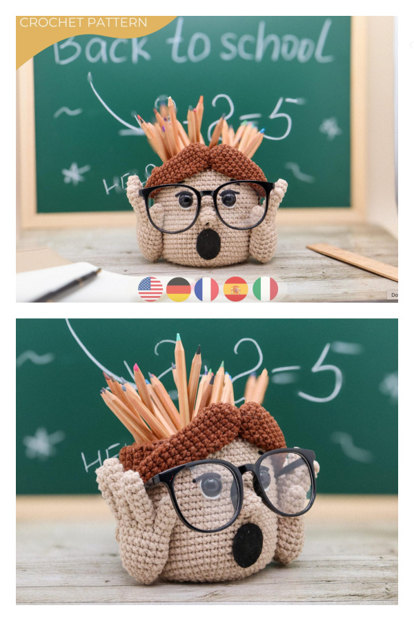 Oh My Teacher Pencil Holder&nbsp;Crochet Patterns with Glasses Holder