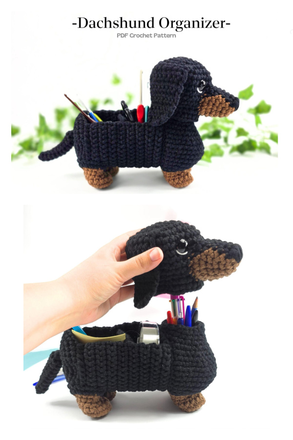 Amigurumi Dachshund Desktop Storage Organizer Crochet Pattern