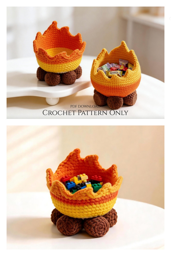 Campfire Bowl 3D Flame Storage Crochet Pattern