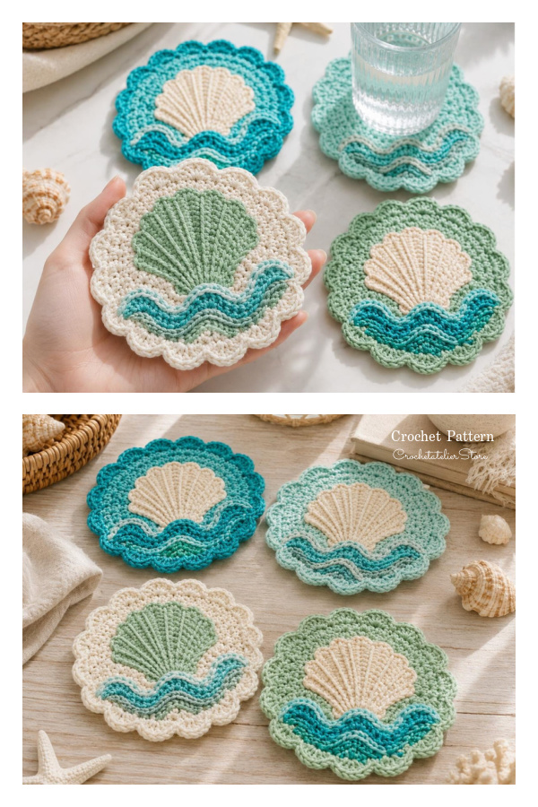 Ocean Themed Seashell Coaster Crochet Pattern Ocean Themed Seashell Coaster Crochet Pattern