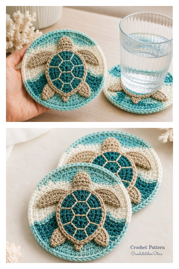 Sea Turtle Wave Coaster Crochet Pattern