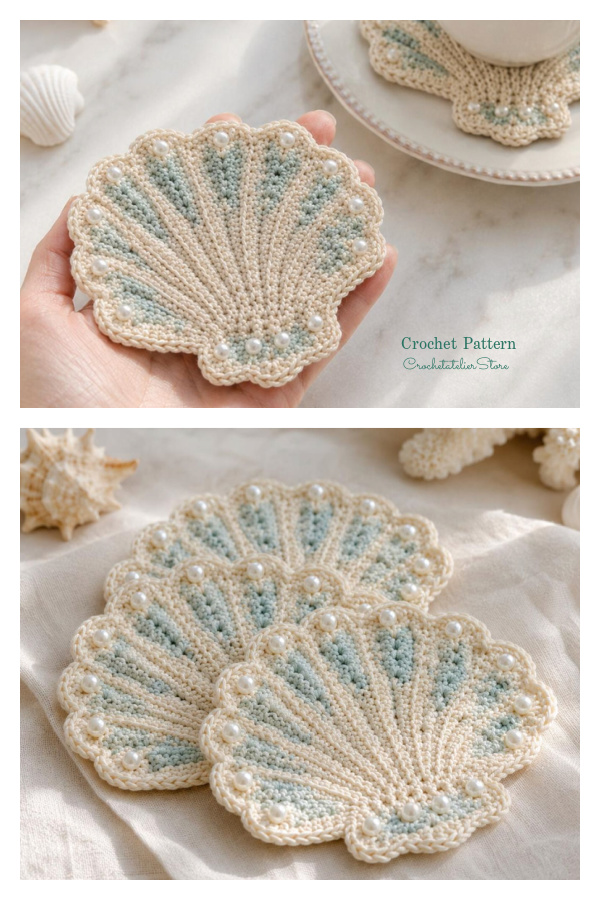 Ocean Themed Beach Pearl Seashell Coaster Crochet Pattern